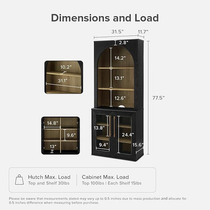 mopio Blake Storage Accent Cabinet with Hutch, Sideboard Buffet Cabinet with Storage, Kitchen Pantry Organizer, Coffee Bar Station, Trophy Display Case with Door & Shelf for Living Room (Black Oak Acrylic)