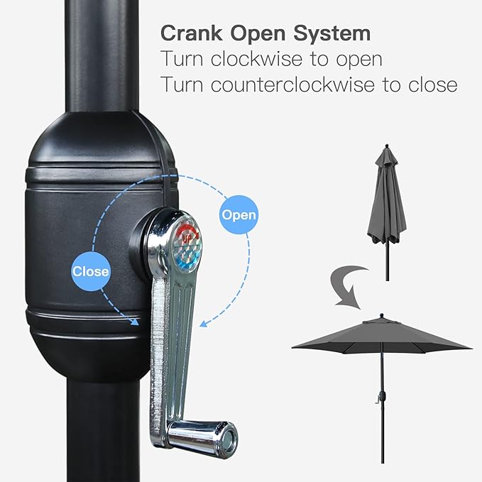 Sunnyglade 7.5' Patio Umbrella Outdoor Table Market Umbrella with Push Button Tilt/Crank, 6 Ribs