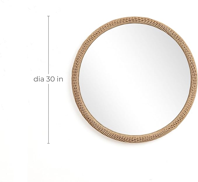 LuxenHome Rattan Bathroom Mirror, 30-Inch Large Bamboo Framed Round Wall Mirror, Rustic Farmhouse Handmade Accent for Bathroom, Bedroom, Entryway, Living Room, Nursery Home Decor Mirrors