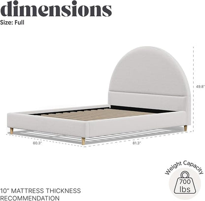 DG Casa Boucle Cloud Bed Frame with Arch Shaped Headboard, Upholstered in Soft Fabric, Platform Solid Wood Legs - Boho or Modern Style - No Box Spring Needed - Full Size