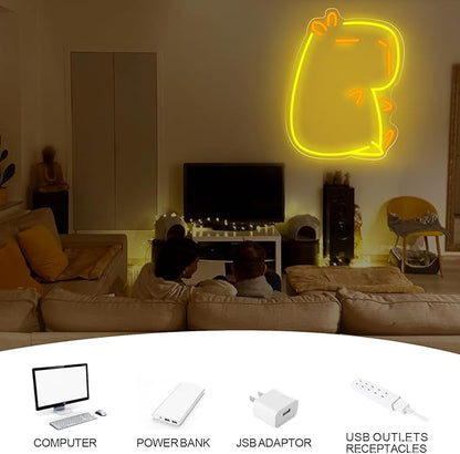 Cute Capybara Neon Sign for Wall Decor, Light up Cute Animal Shape LED Lamp, Unique Home, Children's Bedroom, Business Shop, Bar Party Decor, Family Gatherings, Birthday Party DecorGift for Kids