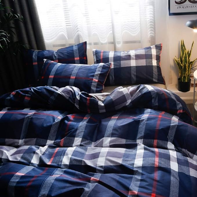 Pureant Navy Blue Plaid Comforter Set Full Blue Grid Bedding Comforter Sets for Men Boys Tartan Geometric Full Comforter Soft Buffalo Grid Quilts Boho Blue Full Size Comforter Sets Breathable