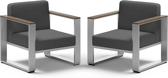 Aluminum Outdoor Patio Furniture, 2 Pieces chairs, All-Weather Metal Modern Outside Chair for Deck, Porch (LightGray)
