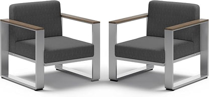 Aluminum Outdoor Patio Furniture, 2 Pieces chairs, All-Weather Metal Modern Outside Chair for Deck, Porch (LightGray)