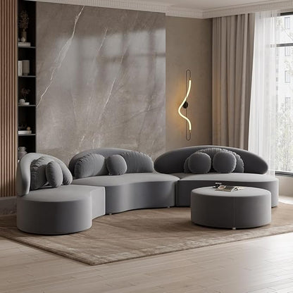 homary Modern 7 Seat Sectional Sofa Curved Modular Beige Velvet Upholstered with Ottoman (Deep Gray, 145.7" L x 31.5" W x 30.7" H)