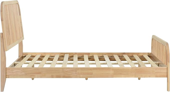 DG Casa Wesley Solid Wood Queen Size Bed Frame - Mid Century Modern Style, Platform with Spindle Headboard and Footboard, No Box Spring Required, Natural Finish