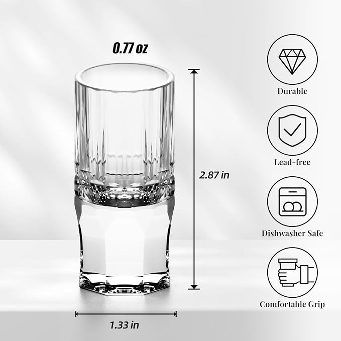 KAMMAK Crystal Shot Glasses Set of 2, Handcrafted Stemless White Shot Glasses, 0.77oz Engagement Gifts for Couples, Women, Men, Hand Blown
