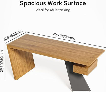homary 70" Modern Executive Desk, Home Office Desk with Drawers Wooden Desk Made of Natural Solid Wood Home Office Computer Desk for Study, Home Office, Office