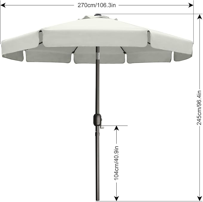 ABCCANOPY 9ft Scalloped Patio Umbrella, Outdoor Table Umbrella with Tilt and Crank, Fiberglass Ribs Deck Umbrella for Patio, Pool, Garden, Picnic (Light Beige)
