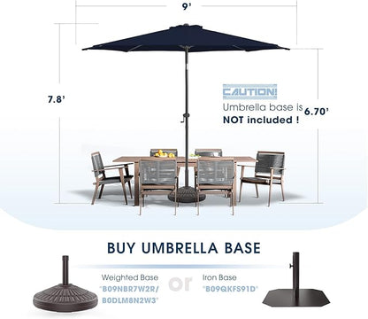 wikiwiki 9FT Patio Umbrellas Outdoor Table Market Umbrella with Push Button Tilt/Crank, 8 Sturdy Ribs, Fade Resistant Waterproof POLYESTER DTY Canopy for Garden, Lawn, Deck,Backyard&Pool,Midnight Blue