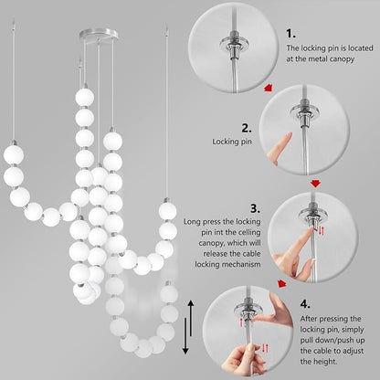 Modern Chandeliers LED Dimmable Light Acrylic Balls Ceiling Pendant Lighting for Living Room Dining Room Bedroom Adjustable Hanging Lights Silver