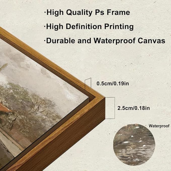 KBKBART Vintage Wall Art, Retro European Village Country Framed Canvas Art Prints Painting Farmhouse Decor, Rustic Impressionism Scenic Landscape Wall Decor for Bathroom, Bedroom Living Room, Vintage