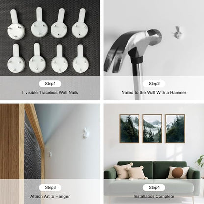 HOURIA Boho Forest Mountain Framed Canvas Wall Art Set,Nature Foggy Woodland Ridge Wall Decor,Misty Pine Tree Artwork,Sage Green Botanical Art Prints for Living Room, Bedroom, Farmhouse-16 x24 x3