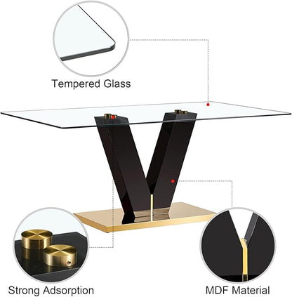 71" Glass Dining Table for 6-8 People, Modern Dining Table, Tempered Glass Top and MDF Base, Dining Room Table Ideal for Living Room Office