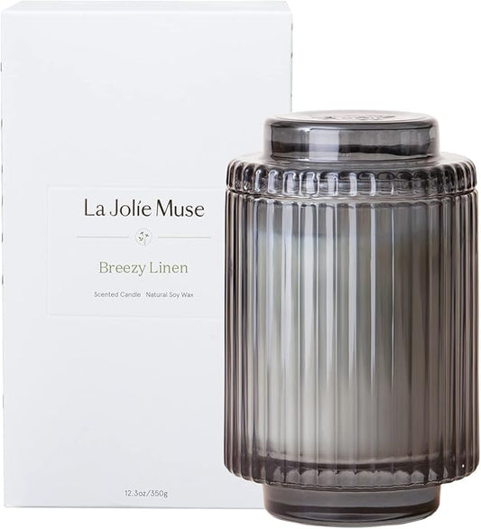 LA JOLIE MUSE Linen Scented Candle, Candles for Home Scented, Luxury Jar Candles Gifts for Women & Men, 80 Hours Long Burning, 12.3oz