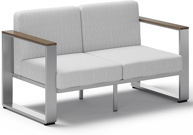 Aluminum Outdoor Patio Furniture, 1 Piece Loveseat, All-Weather Metal Modern Outside Seating for Deck, Porch (LightGray)