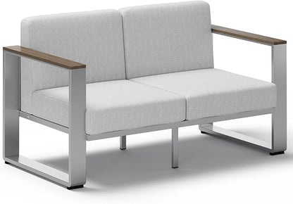 Aluminum Outdoor Patio Furniture, 1 Piece Loveseat, All-Weather Metal Modern Outside Seating for Deck, Porch (LightGray)