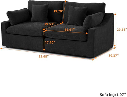 Cloud Couch Modular Sectional Sofa,82.68" Oversized LoveSofa, Down Filled Convertible Wide Seater for Living Room Set, Covers Washable&Replaceable,Black