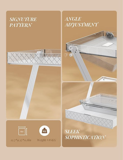 Z-Shaped Bathroom Countertop Organizer – 2-Tier Vanity Organizer with Sliding Tray & Drawer for Skincare, Makeup & Perfume – Acrylic Storage for Dresser, Office or Desk