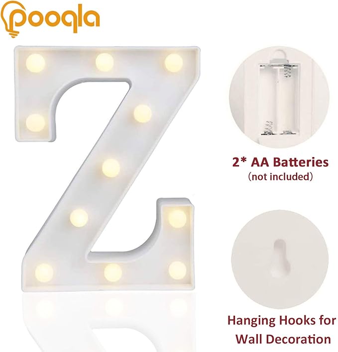 Pooqla LED Marquee Letter Lights Sign, Light Up Alphabet Letter for Home Party Wedding Decoration Z