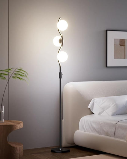 Dimmable Globe Floor Lamp Black Standing Lamps with 3 Soft Warm White 3000K Bulbs, Mid Century Modern Floor Lamp for Living Room Bedroom Home Decor