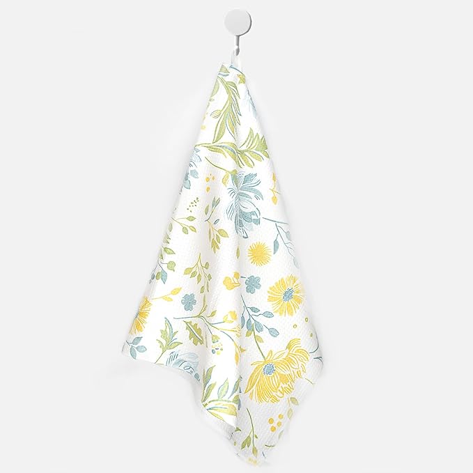Eunzel Kitchen Tea Towel Quick Dry Microfiber Dish Towels with Hanging Loop, Serene Meadow Blooms