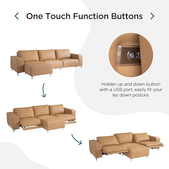 Acanva Dual Power Reclining Sectional Sofa with Movable Ottoman, Modern Vegan Leather Modular Recliner Couch for Living Room, 4 Piece Set