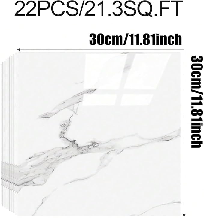 22pcs Marble Peel and Stick Backsplash Waterproof Washroom Wall Panels, Peel and Stick Tile, PVC Foam Wall Panels for Kitchen,Bathroom,Living Room,White and Grey(Not Real Tile,11.8" x 11.8")