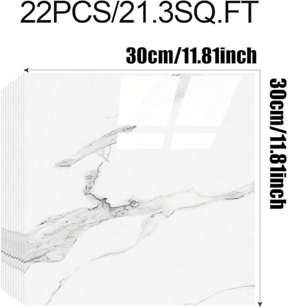 22pcs Marble Peel and Stick Backsplash Waterproof Washroom Wall Panels, Peel and Stick Tile, PVC Foam Wall Panels for Kitchen,Bathroom,Living Room,White and Grey(Not Real Tile,11.8" x 11.8")