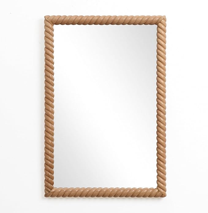 LuxenHome Rectangle Wall Mirror for Bathroom, 24"x35" Large Beech Wood Framed Wall Mounted Decorative Vanity Mirror for Living Room Bedroom Decor, Hanging Sculptures Accent for Entryway Hall Home