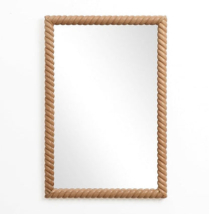 LuxenHome Rectangle Wall Mirror for Bathroom, 24"x35" Large Beech Wood Framed Wall Mounted Decorative Vanity Mirror for Living Room Bedroom Decor, Hanging Sculptures Accent for Entryway Hall Home