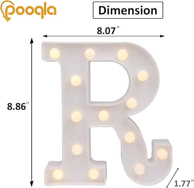 Pooqla LED Marquee Letter Lights, Warm White and Cool White Decorative Lighted Letters, Light Up Alphabet Letters for Boys Girls, Party, Wedding, Bar, Night Light, Birthday Decoration, Letter R