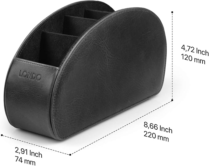 Londo Remote Control Holder with 5 Pockets - Store DVD, Blu-Ray, TV, Roku or Apple TV Remotes - Italian Genuine Leather with Suede Lining - Slim, Compact Living or Bedroom Storage