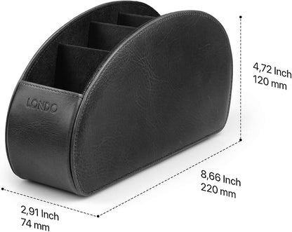 Londo Remote Control Holder with 5 Pockets - Store DVD, Blu-Ray, TV, Roku or Apple TV Remotes - Italian Genuine Leather with Suede Lining - Slim, Compact Living or Bedroom Storage