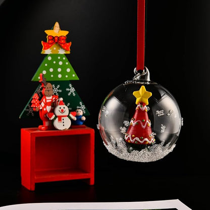 2025 Crystal Clear Glass Ball Christmas Ornament, Modern Tree Decoration with Red Ribbon (Christmas Tree)