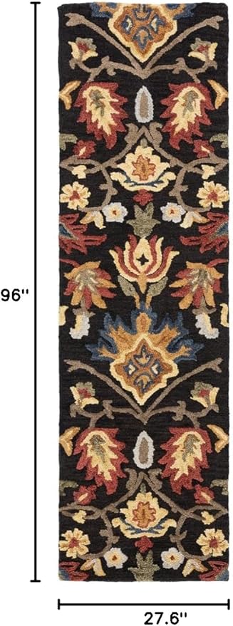SAFAVIEH Blossom Collection Runner Rug - 2'3" x 8', Charcoal & Multi, Handmade Wool, Ideal for High Traffic Areas in Living Room, Bedroom (BLM402H)