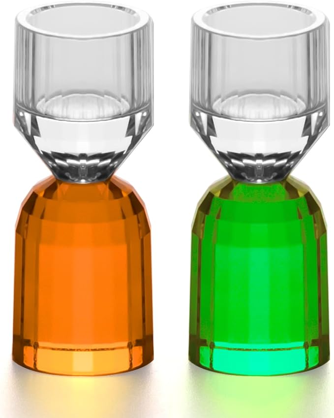 KAMMAK Crystal Shot Glasses Set of 2, Stemless Handcrafted Shot Glasses, 0.4 oz Engagement Gifts for Couples, Women, Men, Hand Blown, White with Colored