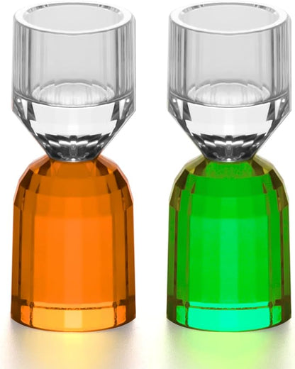 KAMMAK Crystal Shot Glasses Set of 2, Stemless Handcrafted Shot Glasses, 0.4 oz Engagement Gifts for Couples, Women, Men, Hand Blown, White with Colored