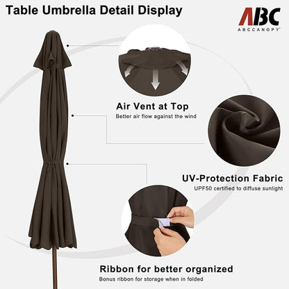 ABCCANOPY 7.5ft Scalloped Patio Umbrella, Outdoor Table Umbrella with Tilt and Crank, Fiberglass Ribs Deck Umbrella for Patio, Pool, Garden, Picnic (Brown)