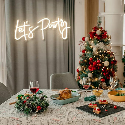 DIVATLA Let's Party Neon Sign for Decor, Large 23"X10" Light Up LED Signs for Birthday, Prom, Wedding Decoration, Celebrations, Warm White