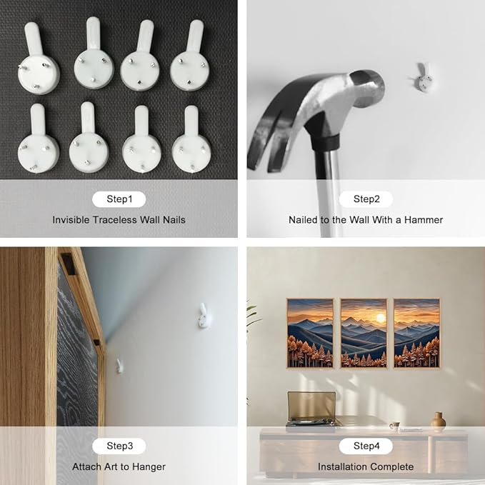 HOURIA Large Woodland Mountain Sunset Framed Canvas Wall Art Set,Wilderness Wooden Forest Landscape Wall Decor,Nature Botanical Artwork,Boho Pine Tree Art Print for Living Room,Bedroom- 16"x24"x3