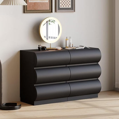 homary Black 3 Piece Bedroom Sets 6 Drawers Dresser and Smart Nightstands Set of 2 with Wireless Charging USB, Faux Leather Chest of Drawers Storage Drawers 3Pcs