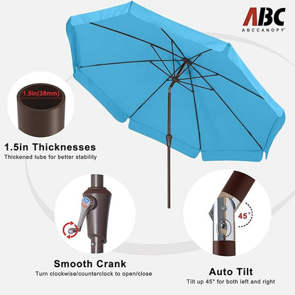 ABCCANOPY 9ft Scalloped Patio Umbrella, Outdoor Table Umbrella with Tilt and Crank, Fiberglass Ribs Deck Umbrella for Patio, Pool, Garden, Picnic (Turquoise)