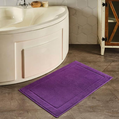 Hawmam Linen Bath Mats 21 x 34 inches Pack of 2 100% Ring Spun Cotton Banded Design, Purple