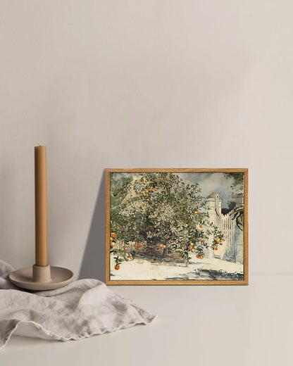KBKBART Framed Farmhouse Wall Art, Orange Tree Vintage Watercolor Oil Painting, Rustic Kitchen Sign Canvas Wall Art for Dining Room, Bedroom, Living Room, Gallery, Vintage Pictures Wall Decor (8"x10")