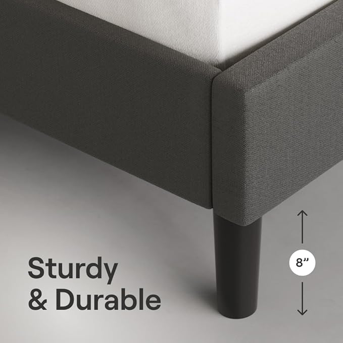 Nectar Bed Frame & Headboard - Grey - Twin - 8 Inch Legs and Sturdy Wooden Slats for Support - Contemporary and Durable Upholstery - Holds Up to 700 Pounds - Easy Assembly
