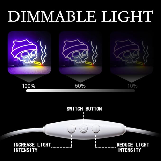 Lucunstar Skull Neon Sign,Halloween LED Sign,Neon Signs for Wall Decor,Adjustable Brightness Halloween Neon Signs, Neon Sign For Party,Bedroom Wall Decor,Home,Party Light Decoration