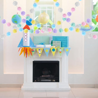 2 Pack Large Pom Poms Garland Hanging Decorations Colorful Soft Faux Rabbit Fur Ball Garland for Easter Xmas Holiday Wedding Baby Shower Birthday Party Supplies(Pastel Color,2.36 Inch)