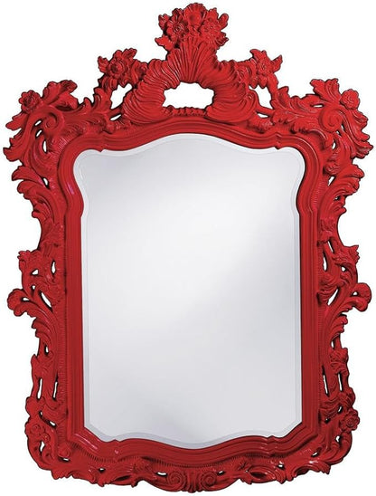 Howard Elliott Turner Large Ornate Mirror, Red Ornate Mirror Beveled Edges Rectangular Vanity Mirror with Baroque Scroll Pattern for Bedroom, Living Room, Bathroom & Entryway, 56 x 42 Inch