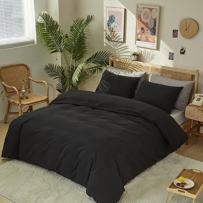 CLOTHKNOW Full Size Comforter Sets Black Bedding Comforter Sets for Men Boys Soft All Season Comforter with 2 x Pillow Cases